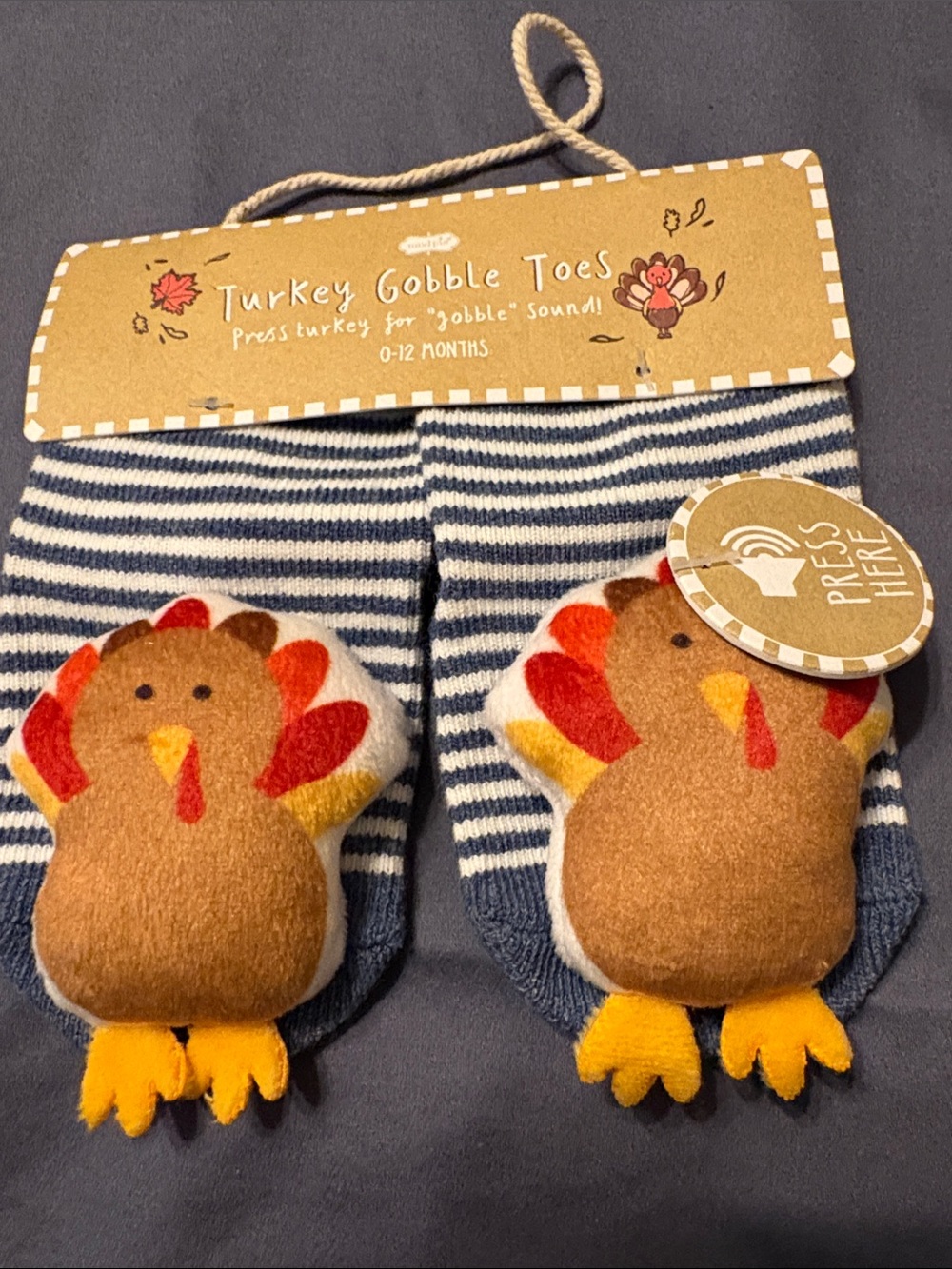 Mud Pie Navy & White Striped Turkey Sound Baby Socks